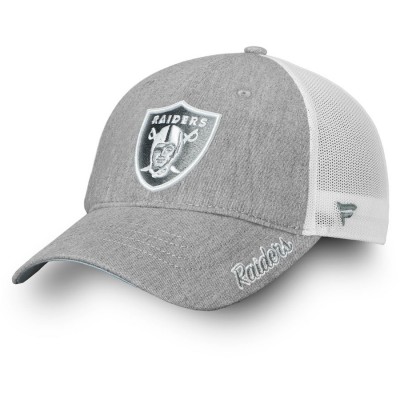 Women's Oakland Raiders NFL Pro Line by Fanatics Branded Heathered Gray/White Lux Slate Trucker Adjustable Hat 2998665